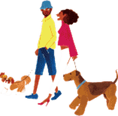 犬と散歩する夫婦のイラスト