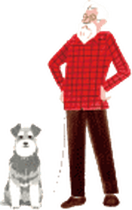 落ち着いた男性とシュナウザーのSOPRAオリジナルイラスト