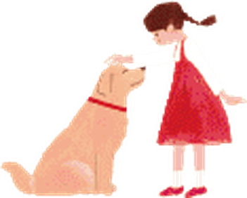 女の子と大型犬が向かい合うSOPRAオリジナルイラスト