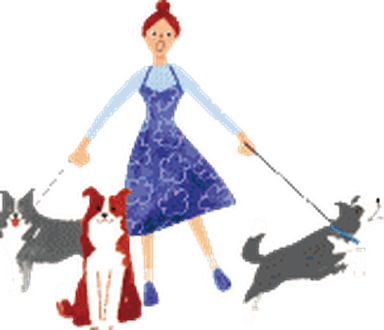 2頭の犬と女性のイラスト