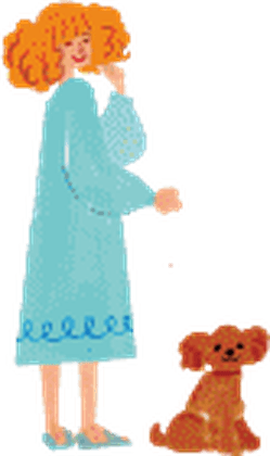 子犬を抱く女性のイラスト