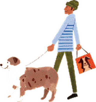 大型犬と男性のイラスト