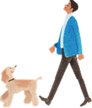 プードルと落ち着いて歩く男性のSOPRAオリジナルイラスト